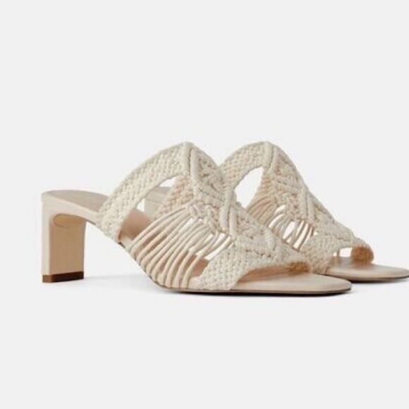 Zara Geometric Macramé Heel Sandals - Picture 1 of 8